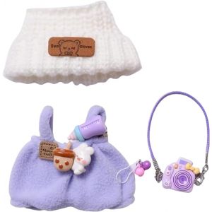 Habits d'&eacute;t&eacute; sucr&eacute;s pour poup&eacute;es Porte-cl&eacute;s Vinyl Plush Toyavec Chapeau de p&ecirc;cheur en Cordon & Robe Salopette & pin FloralAccessoires Tenue pour Vinyl Plush Toys Blind Box(Violet) - Neuf