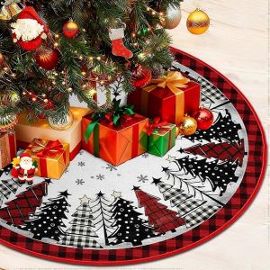 Jupe de sapin de No&euml;l ronde, diam&egrave;tre 122 cm, d&eacute;coration int&eacute;rieure (sapins noirs) - Neuf