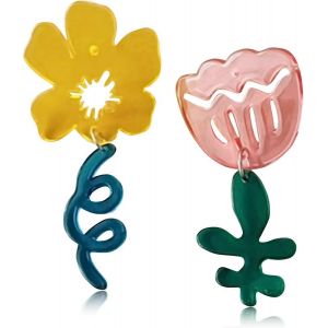 Ubiuo Mode Unique Acrylique Asym&eacute;trique Transparent Rose Fleur Boucles D'oreilles Lily Floral Dangle Boucles D'oreilles Pour Femmes Filles D&eacute;claration Bijoux Cadeaux - Neuf