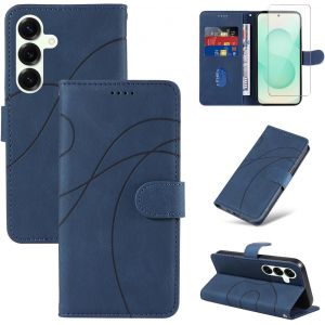 LORANKA-Coque Compatible avec Samsung Galaxy S25+ 5G / S25 Plus 5G avec 1 Pi&egrave;ce Protection &Eacute;cran en Verre Tremp&eacute;, Housse PU Cuir &agrave; Rabat Flip, &Eacute;tui Support et Portefeuille Fonction (Bleu) - Neuf