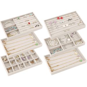 Kalanka-Organisateur Bijoux Tiroir, Lot De 6 Plateau À Bijoux Empilable, Plateau Bijoux Velours, Rangement Bijoux Tiroi Pour Bagues Et Boucles, Des Colliers - Neuf