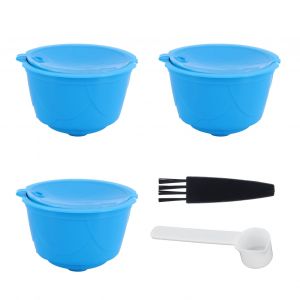 Hjlian Kit De Filtres A Capsules De Cafe Rechargeables Pour Machine A Cafe Dolce Gusto (Bleu, 3 Capsules, 1 Cuillere, 1 Brosse) - Neuf