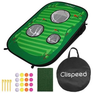 Filet De Golf Portable Clispeed - Cible De Frappe Pliable Avec 16 Balles Et Tapis Pour Entraînement Intérieur/Extérieur - Neuf