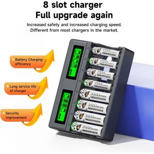 Batterie Au Lithium Aa Rechargeable Avec Chargeur,8 Piles Aa 1,5 V 3600 Mwh,8 Emplacements Usb C Type-C Charge Indépendante Lcd Chargeur Rapide Intelligent Pour Batterie Aa - Neuf