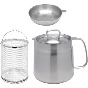 Pot De Filtre À Huile En Acier Inoxydable,Bidon De Graisse Avec Couvercle Anti-Poussière Et Filtre À Mailles Fines,Passoire À Graissee Multifonctionnel Pour Cuisine,1.5l - Neuf