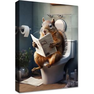 Trahoo-Cadre En Bois Impression Sur Toile &Eacute;cureuil Sur Les Toilettes Tableau Murale Image Sur Toile Fermette Campagne Photo Sur Toile Tableau Decoration Murale Salon Couloir Salle De Bains Wc 30x40cm - Neuf