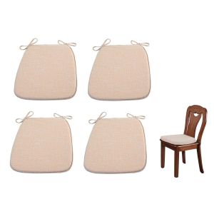 Lot de 4 coussins de chaise antid&eacute;rapants en forme de sabot avec attaches pour chaises de salle &agrave; manger - Beige - Neuf