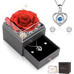 Shiba-Rose Éternelle,Cadeau De Fête Des Mères Pour Elle Collier Boucles D'oreilles Roses Préservées À La Main Coffret Cadeau Pour [2 - Neuf