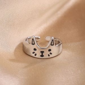 (Argent) Jolies Bagues R&eacute;glables En Forme De Chat Pour Femmes Et Filles, Bijoux Pour Amoureux Des Animaux, Cadeau D'anniversaire, Pour Amis Et Couples - Neuf