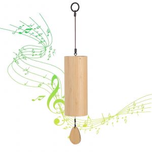 Carillon &agrave; Vent en bambou pour l'Ext&eacute;rieur, la M&eacute;ditation, la D&eacute;coration du Jardin, De 32-Pouces de Bois Naturel, les Sons Apaisants, Eco-Friendly - Neuf