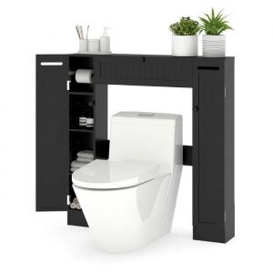 COSTWAY Meuble de Toilette WC Armoire de Rangement avec Etag&egrave;res R&eacute;glables et Porte-Papier Toilette, 89 x 19,5 x 99 cm, Noir - Neuf