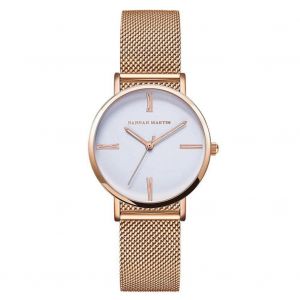 Hannah Martin Style Europ&eacute;en Net Montre-Bracelet Montre Rose Or Femme Quartz Montre-Bracelet Visage Blanc - Neuf