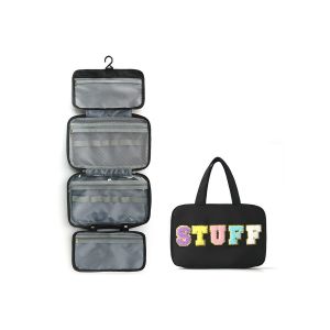 Trousse de toilette suspendue r&eacute;sistante &agrave; l'eau avec crochet pour cosm&eacute;tiques et shampoing - Noire - Neuf