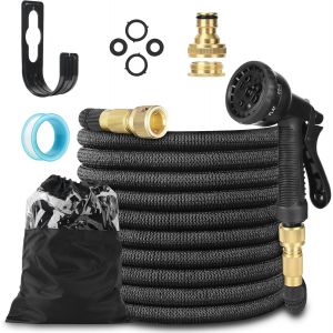 Checarzhn--No1-Tuyau D'arro Extensible 7.5m, Tuyau Arro Flexible Avec 1/2"" Et 3/4"" Adaptateurs, 8 Modes D'arro , Latex Triple Épaisseur Durable Avec Raccords En Laiton Et Sac - Neuf