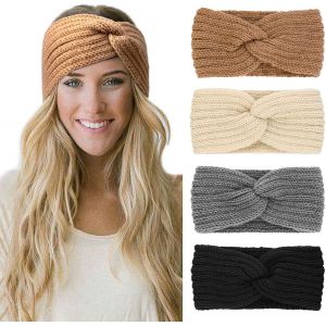 4 Pi&egrave;ces Bandeau Cheveux Pour Femme Bandeaux Hiver Serre-T&ecirc;te Tricot&eacute; Oreille R&eacute;chauffeur Chaud Nou&eacute; Bande Elastique Cheveux Pour Femmes Filles - Neuf