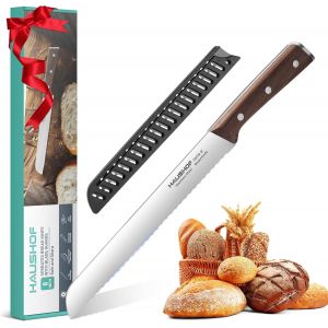 Checarzhn--No1-Couteau À Pain En Acier Inoxydable Avec Poignée En Bois, Couteau Pain 20 Cm Avec Fourreau, Coupe Pain Couteau De Cuisine Pour Pains, Pâtisserie, Desserts - Neuf
