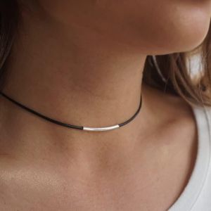 Kal-Collier Cordon En Cuir Noir Collier Choke Réglable Femme Et Fille Bijoux - Neuf