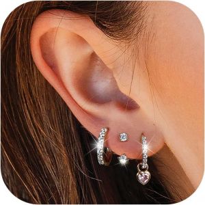 Kal-Paires Boucles D'oreilles Argent 925 Piercings Oreille Pour Femme Plaqu&eacute;e Or 14 Carats Petites Clou D'oreilles Mini Cr&eacute;oles Pour Plusieurs Cartilage Bijoux Femme - Neuf