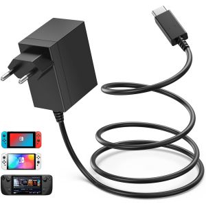 Eryi-Chargeur Pour Nintendo Switch, 39w Adaptateur Manette Switch Pour Chargeur Switch Lite/Switch Console/Switch Oled/Switch Deck Dock/Switch Pro Controller, Support Mode Tv, Avec Câble De 1.5m/5ft - Neuf