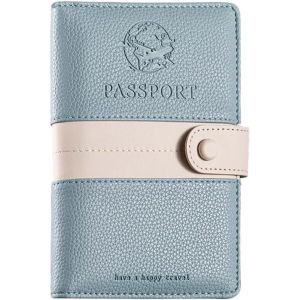 RFCBC-Protege Passeport Holder Pochette Voyage Documents RFID Portefeuilles PU Passeport Protection Accessoires Voyage Porte Carte Femme Peut Stocker des Billets De Banque(Bleu Clair) - Neuf