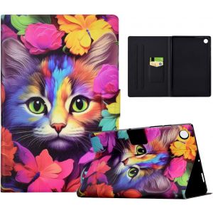 Kal-Tablette Coque Pour Samsung Galaxy Tab A9+ 11"" (Sm-X210/X215/X216b) Cover Pu Cuir Samsung Tab A9 Plus Etui Animaux Mignons Peinture Flip Cover Tab A9 Plus Housse,Roses Et Chats - Neuf