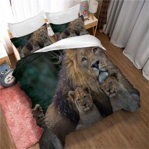 Parure De Lit 3 Pieces Lion Mighty 100 % Bambou Naturel Avec Housse De Couette Et Taies D'oreiller, Fermeture &Eacute;clair - Literie Douce Et Fra&icirc;che, Parfaite Pour Les Soins De La Peau, - Neuf