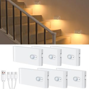 Subzonal-Veilleuse D&eacute;tecteur De Mouvement 3 Modes (Auto/Off/On), Lot De 6 Lampes Led Rechargeables, Lampe D'escalier D&eacute;tecteur De Mouvement (Sans Prise), Veilleuse Enfant Pour, Couloir, Chambre,Escal - Neuf