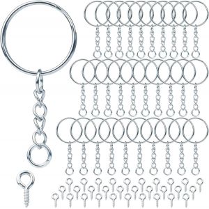 MEVRONISSHOP-170 Pcs Anneau Porte Clef avec Cha&icirc;ne 85 Anneaux Porte Cl&eacute; 85 Vis Oeil Attache Porte Cl&eacute;f Loisir Creatif Chainette Porte Cl&eacute; 25 mm Kit Porte Clef a Fabriquer pour DIY Fabrication de Bijo - Neuf