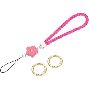 KAL-Dragonne De Poignet En Cuir De 11,9 Cm Avec Breloque En Forme De Fleur Pour Pochette, Téléphone Portable, Portefeuille, Accessoires De Sac À Main, Rose Rouge, Rose Rouge, 21.5Cm/8.5 - Neuf