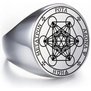 Kahfl-Metatron Bague Cube En Acier Inoxydable Ton Argenté Vintage Pour Homme Et Femme Motif Géométrique Sacrée - Neuf
