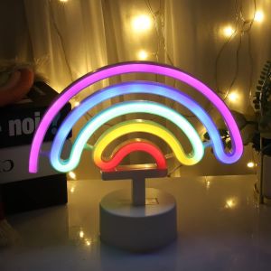 N&eacute;ons Pour Chambre &Agrave; Coucher - Enseignes Lumineuses Led Aliment&eacute;es Par Pile - Enseigne N&eacute;on Arc-En-Ciel Avec Support - Enseignes Lumineuses Pour F&ecirc;tes, Bars - Neuf