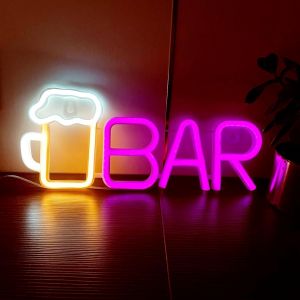 Panneau lumineux à DEL pour barre lumineuse - Lampe de nuit décorative pour maison, bar, bistrot, fête, club, porte de Noël, Halloween, cave, décoration murale, alimentation USB et piles, 35,5 x 14,5 - Neuf