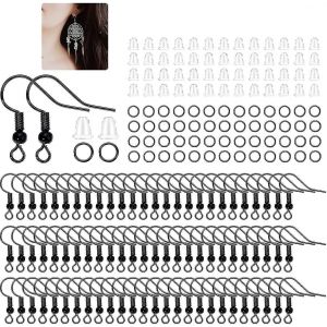 600 Pcs Crochets De Boucle D'oreille Hypoallerg&eacute;nique,Kit De Fabrication De Boucle D'oreille Noir,Fournitures De Fabrication De Boucles D'oreilles Avec Dos De Boucle D'oreille Et Anneau De Saut De Fab - Neuf