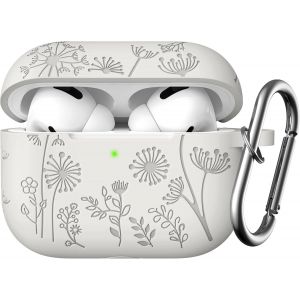 Fleurs Gravure Coque Compatible avec AirPods Pro 2 Coque 2022,Douceur Silicone Souple Antichoc Coque pour Apple AirPods Pro 2nd/1st Génération avec Mousqueton [LED Avant Visible],Starlight - Neuf