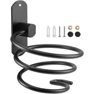 KALANKA-Support Seche Cheveux, Porte Seche Cheveux Mural Forme de Spirale avec Support de Câble Accroche Seche Cheveux en Aluminium Accessoires de Salle de Bain, Noir - Neuf