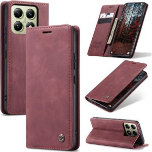 Xiaomi 14T 5G Case, Premium Leather Flip Case Cover With Card Slot And Stand Function For Xiaomi 14T 5G Wine Red - Neuf