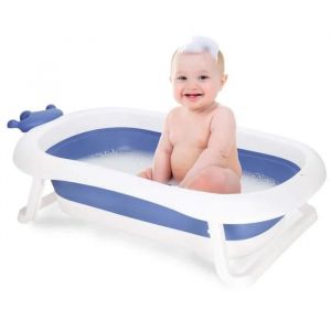 Springos&reg; Baignoire Pliante Pour B&eacute;b&eacute; Avec Indicateur De Temp&eacute;rature 40 L, Blanc Et Bleu Marine - Neuf