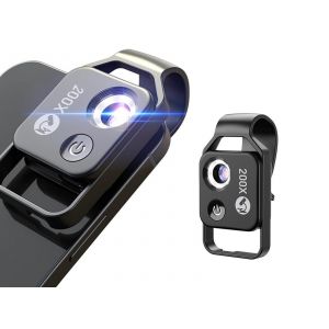 Microscope de poche pour t&eacute;l&eacute;phone portable grossissant 200x, avec lentille CPL et &eacute;clairage LED - Neuf