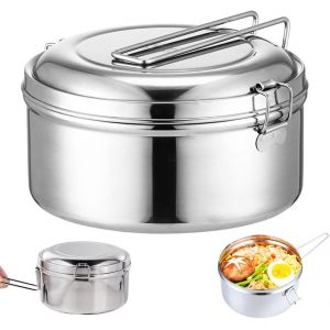 Kalanka-1200ml Bo&icirc;te &Agrave; Lunch En Acier Inoxydable,Rond Bento Lunch Box Inox,Gamelle Metal Camping,Acier Inoxydable Lunchbox,Anti-Br&ucirc;lure &Eacute;tanches Boite Inox Avec Poign&eacute;e,Pour &Eacute;cole,Travail,Pique-Nique - Neuf