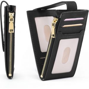 KALANKA-Portefeuille Femme en Cuir véritable Blocage RFID Porte-Cartes de crédit, Petit à Fermeture éclair Porte Monnaie pour Femmes avec 9 Emplacements de Carte - Neuf