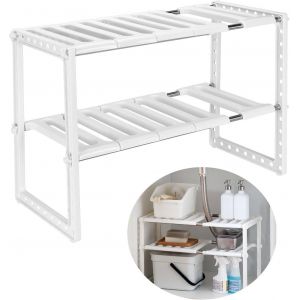 Étagère de rangement extensible sous évier pour cuisine, salle de bain, chambre à coucher, salon, longueur réglable 38-70 cm, charge maximale 14 kg (blanc) - Neuf