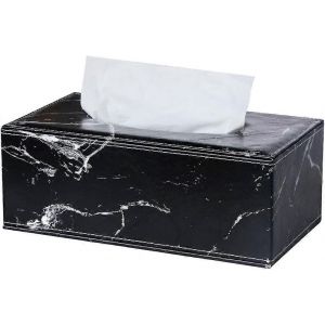 Boîte Rectangulaire À Mouchoirs En Cuir (Marbre Noir) - Neuf