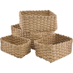 Mevronisshop-Panier Osier Rangement Salle De Bain Corbeille Enfant Jaune En Papier Bio Écologique Lot De 4 Pour Jouets, Cd, Cosmétique,Langes Coton Bébé,Câble De Charge,Décor Maison - Neuf