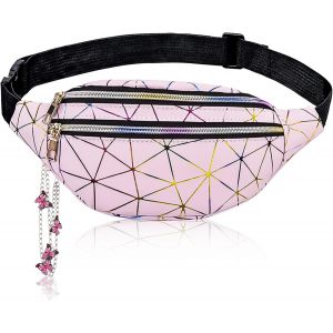 SJZG-Sac Banane Enfant Banane Enfant Sac Banane Fille Pendentif Avec Papillon Sac De Taille Color&eacute; En Cuir Pu Etanche Holographique Bretelles R&eacute;glables Et Multiples Poches Zipp&eacute;es Adapt&eacute; Aux Festival - Neuf