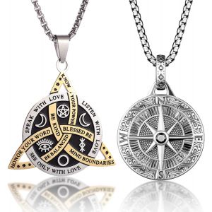 Kal-Lot De 2 Colliers Pour Homme Avec Pendentif Boussole - En Acier Inoxydable Plaqu&eacute; Argent - 2 Cha&icirc;nes Boussole Pour Homme - Pour Anniversaire, Saint-Valentin - Cadeau Pour Mari, P&egrave;re, Amis - Neuf