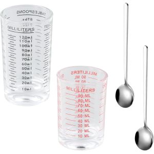 2 Pi&egrave;ces Tasse &Agrave; Mesurer En Verre, Transparente R&eacute;sistant &Agrave; La Chaleur Verre Doseur Avec Balance Verres Doseurs &Agrave; Cocktail 2 Cuill&egrave;res Pour Bar F&ecirc;te Cuisine Cocktail (90 Ml Et 120 Ml) - Neuf