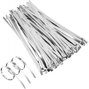 MEVRONISSHOP-Collier de Serrage en Acier Inoxydable, 100 pieces Attaches de C&acirc;ble Robustes Argent Collier de Serrage M&eacute;tallique 200mm* 4.6mm R&eacute;sistance &agrave; la traction de 120KG, Pour Enroulement D'&eacute;cha - Neuf