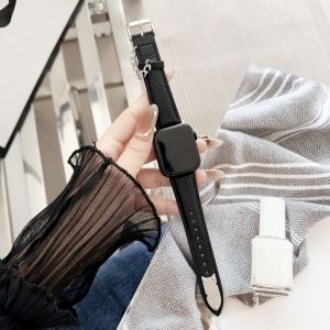 Bracelet Chaîne Argenté En Cuir Grainé Litchi De Marque Nail, Adapté À L'apple Watch Iwatch 98 Génération 765 Usine-Noir - 38/40/41 - Neuf