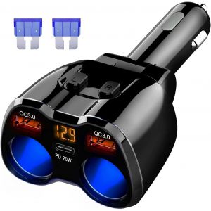 Allume Cigare Adaptateur 2 Prise, Usb C Chargeur De Voiture 150w Avec Double Qc3.0 Et 20w Pd Type C Chargeur 12v/24v, Voltmètre Led Avec Interrupteur Indépendant - Neuf