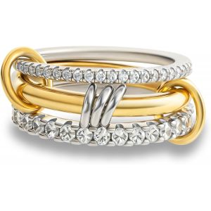 Kahfl-Bagues Empilables Plaquées Or 18k Pour Femme,Ensemble De 3 Bagues Entrelacées En Zircon Cubique,Bagues Multiples En Argent Et Or En Métaux Mixtes Cadeau De Fête Des Mères - Neuf